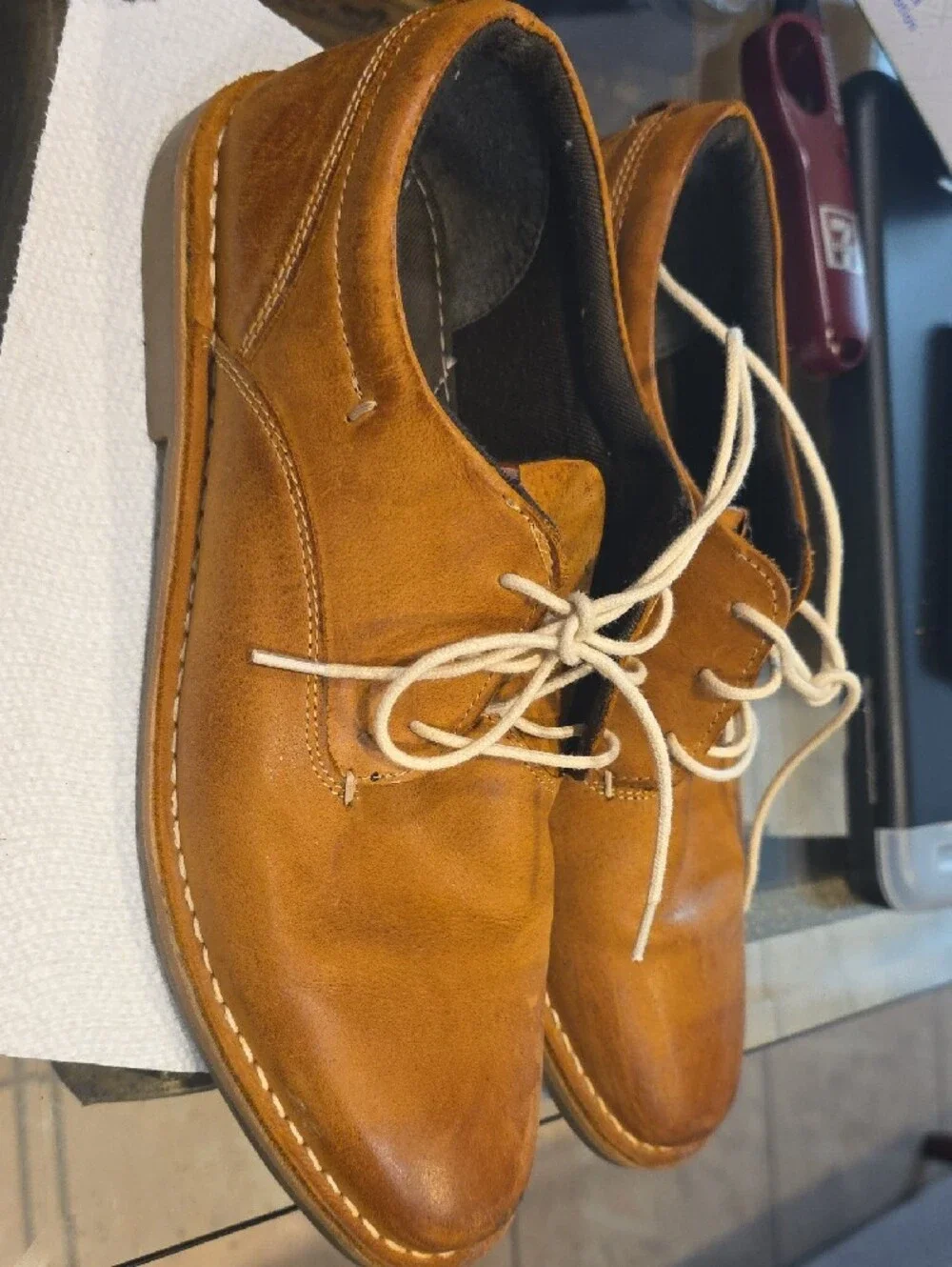 Steve Madden Brown Leather Chukka Boots with Cream Laces